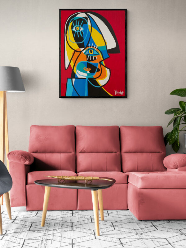 Personaje de perfil en fondo rojo 1