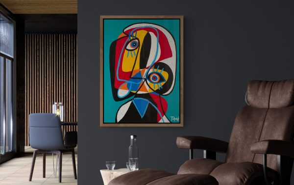 Retrato de colores en fondo azul-75x100cm-Enrique Pichardo-Mockup