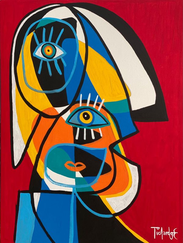 personaje de perfil en fondo rojo