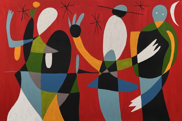 53397-Personajes-en-fondo-rojo-180x120cm-Pichardo-BJ