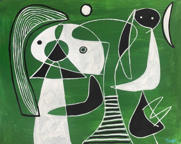 Personajes en fondo verde