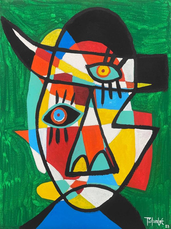 Retrato en fondo verde sombrero