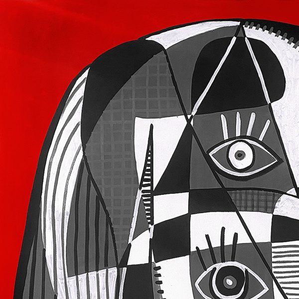 Retrato gris en fondo rojo - Imagen 4
