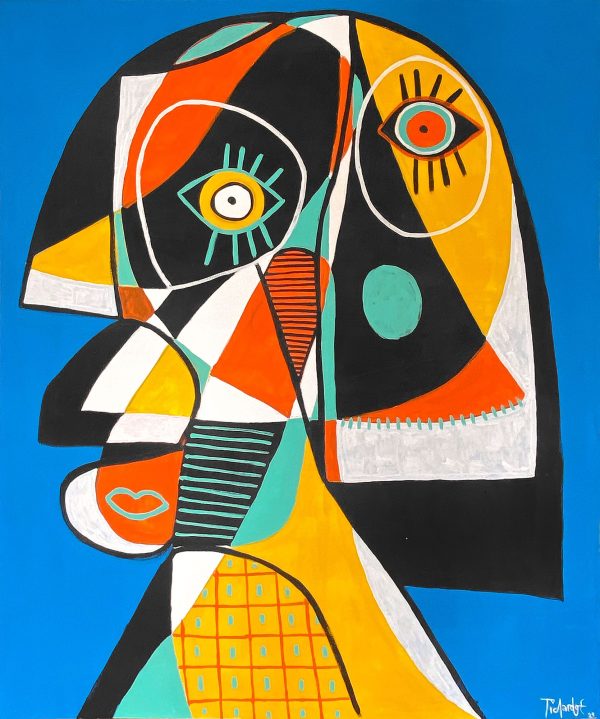 Retrato en fondo azul